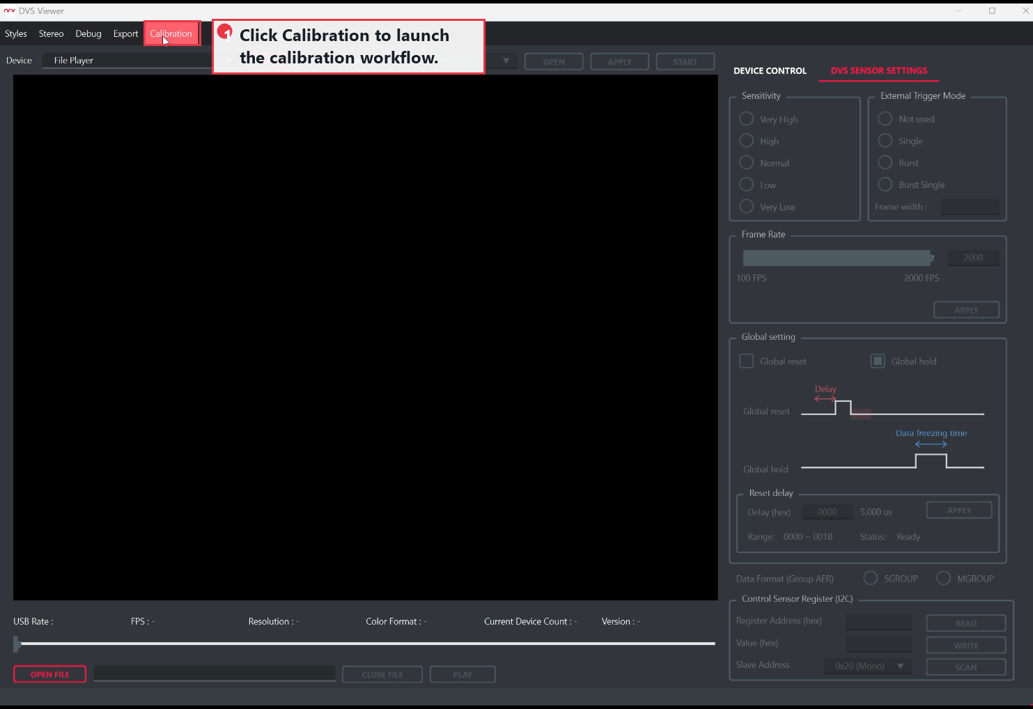 DVS Viewer의 Calibration 버튼