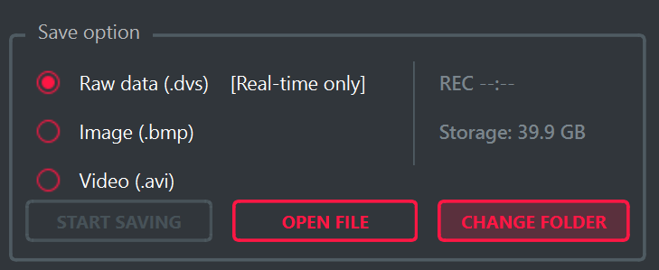 Storage 여유 용량과 CHANGE FOLDER 버튼이 추가된 저장 옵션