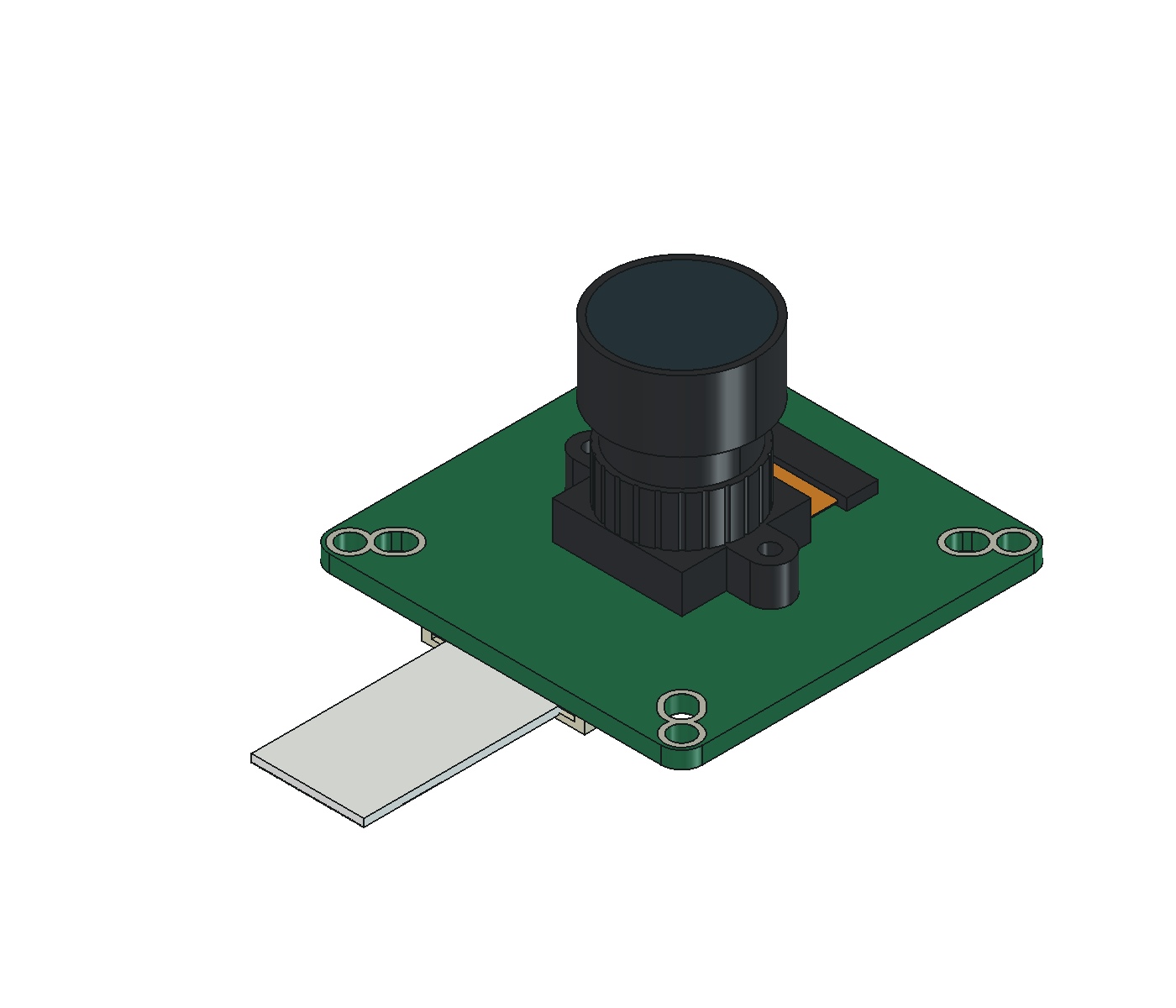 OV9281 카메라 PCB와 렌즈의 실물 치수 CAD 모델 사시도