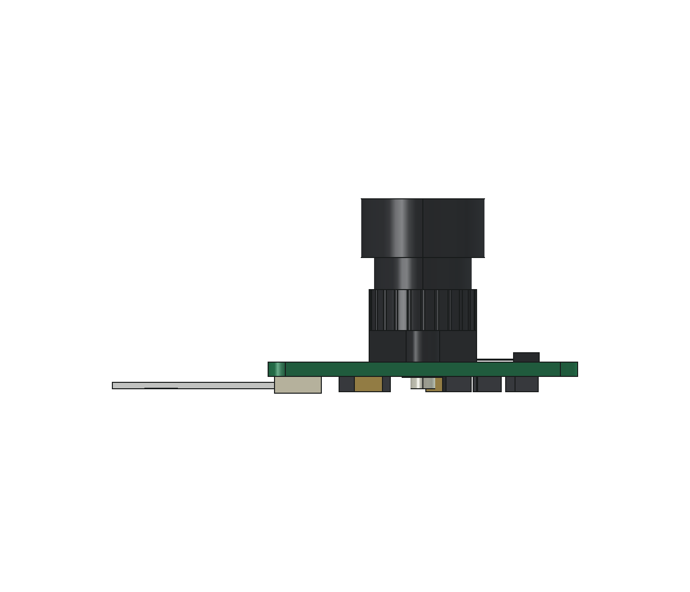 OV9281 카메라 PCB와 렌즈 높이를 나타낸 측면 CAD 도면
