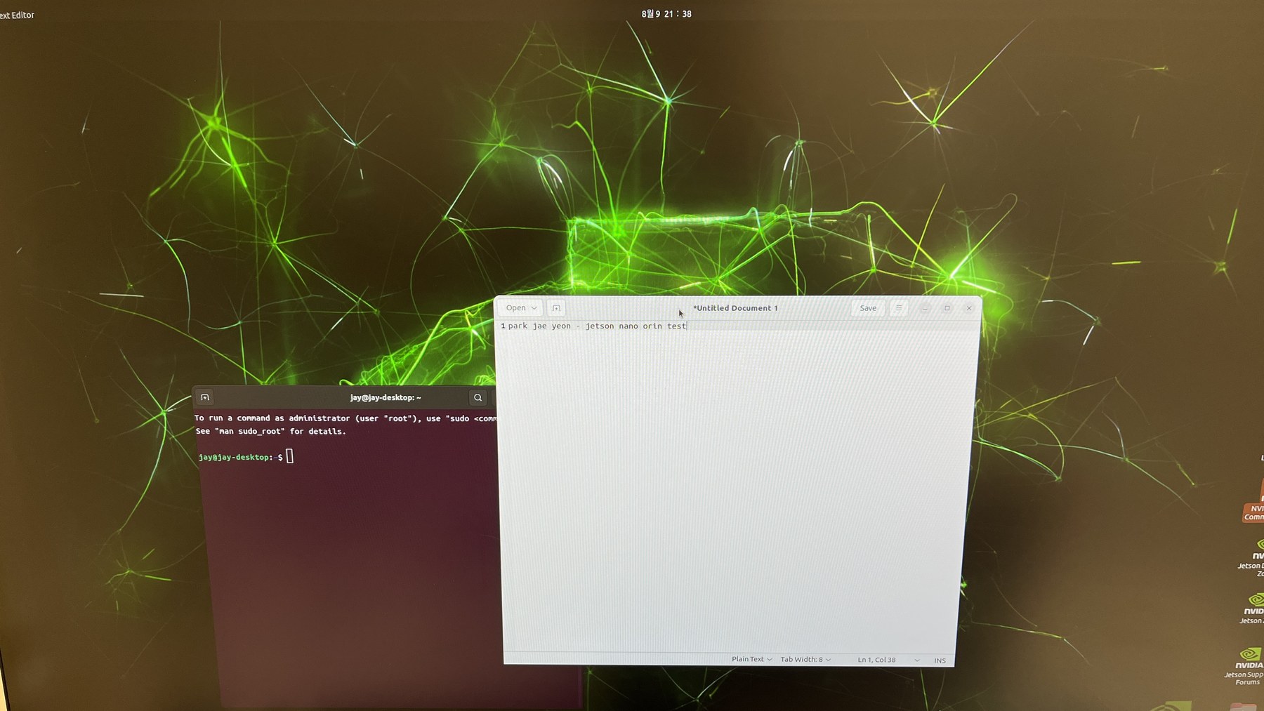 Jetson에 설치한 Ubuntu 데스크톱과 개발 터미널