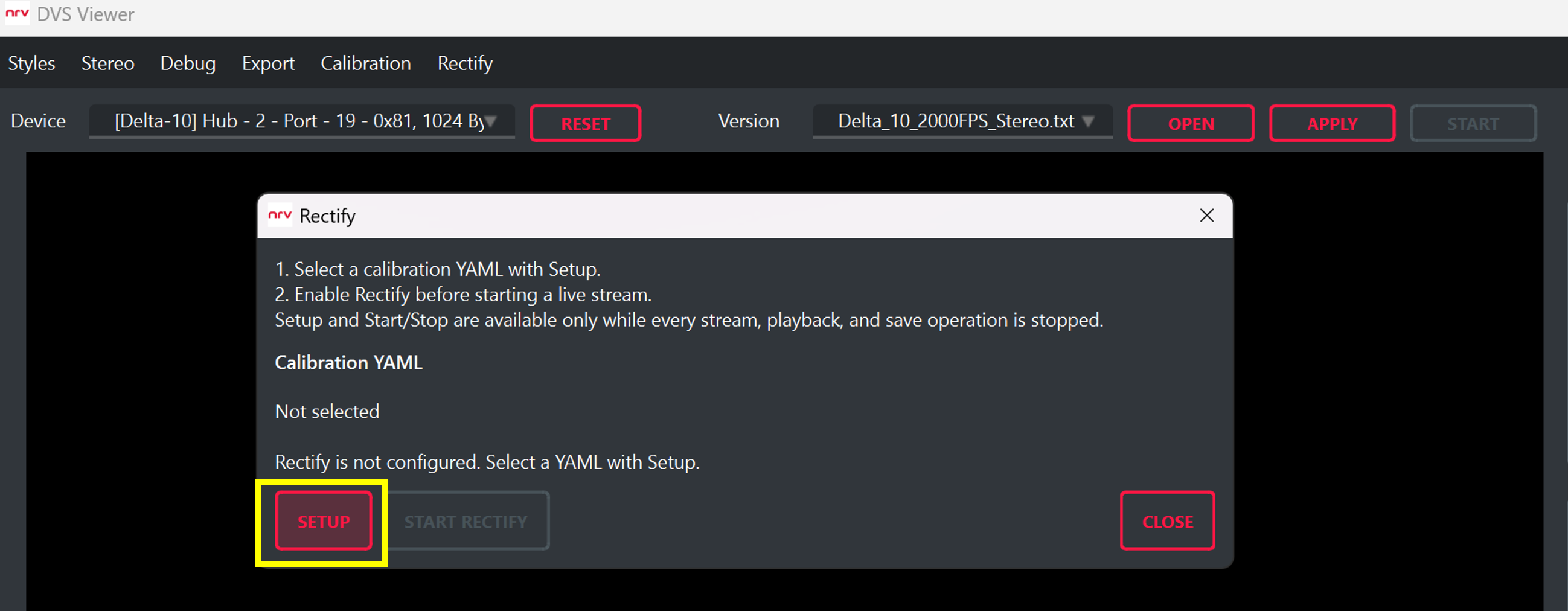 YAML Setup 전 Rectify 패널
