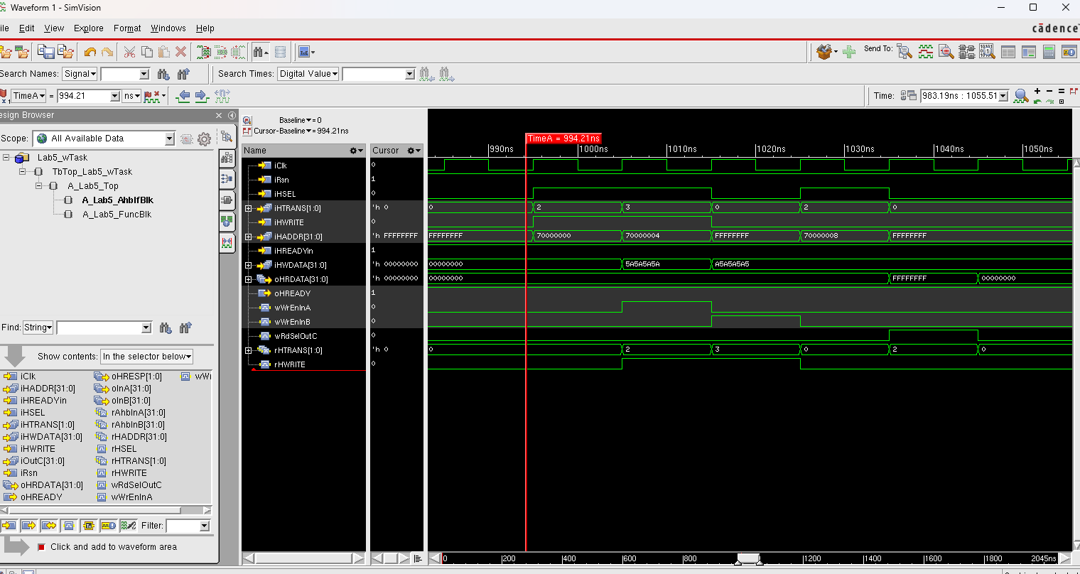 Lab5 AHB register access SimVision 파형